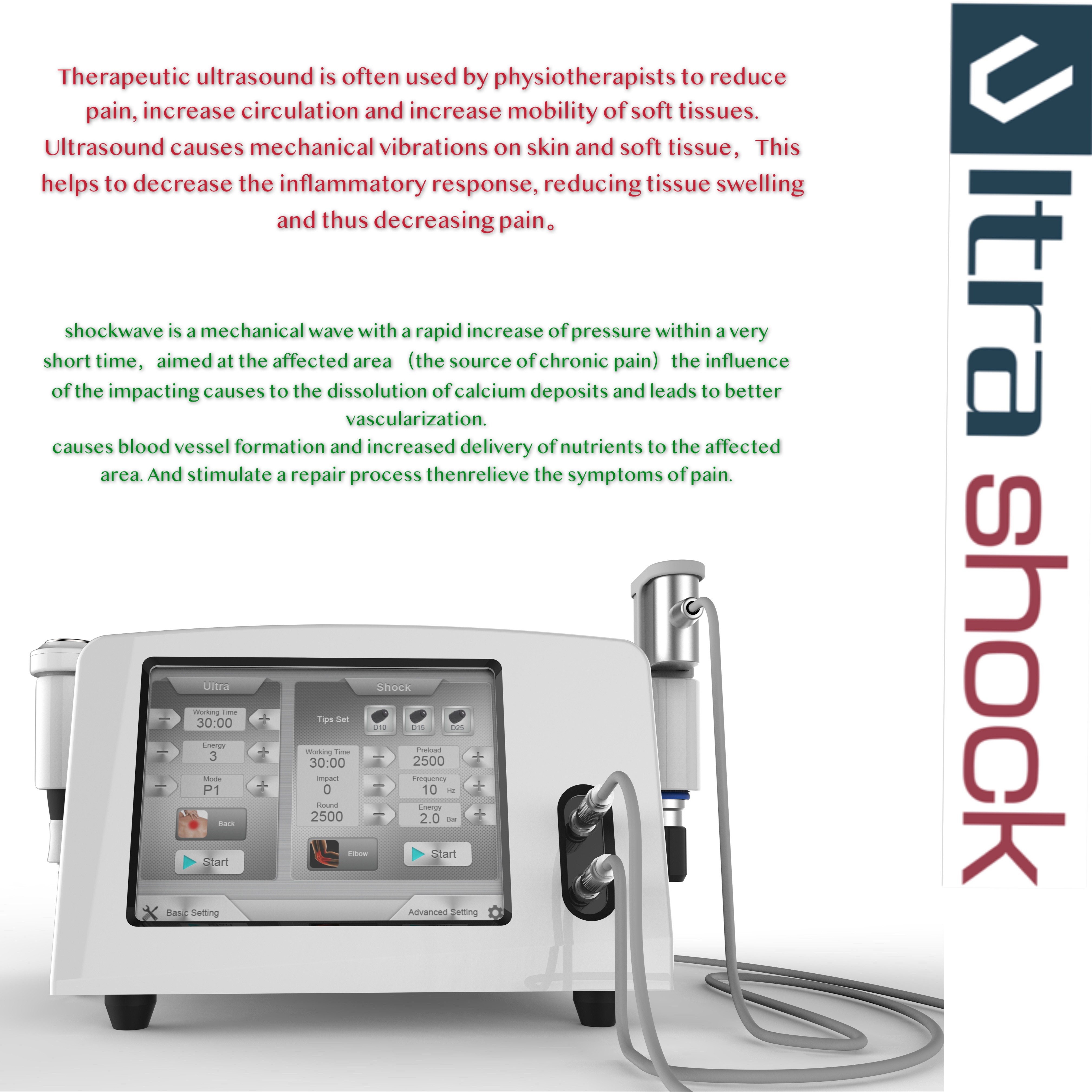 Singola o macchina doppia di fisioterapia di ultrasuono dell'uscita per sollievo dal dolore del corpo